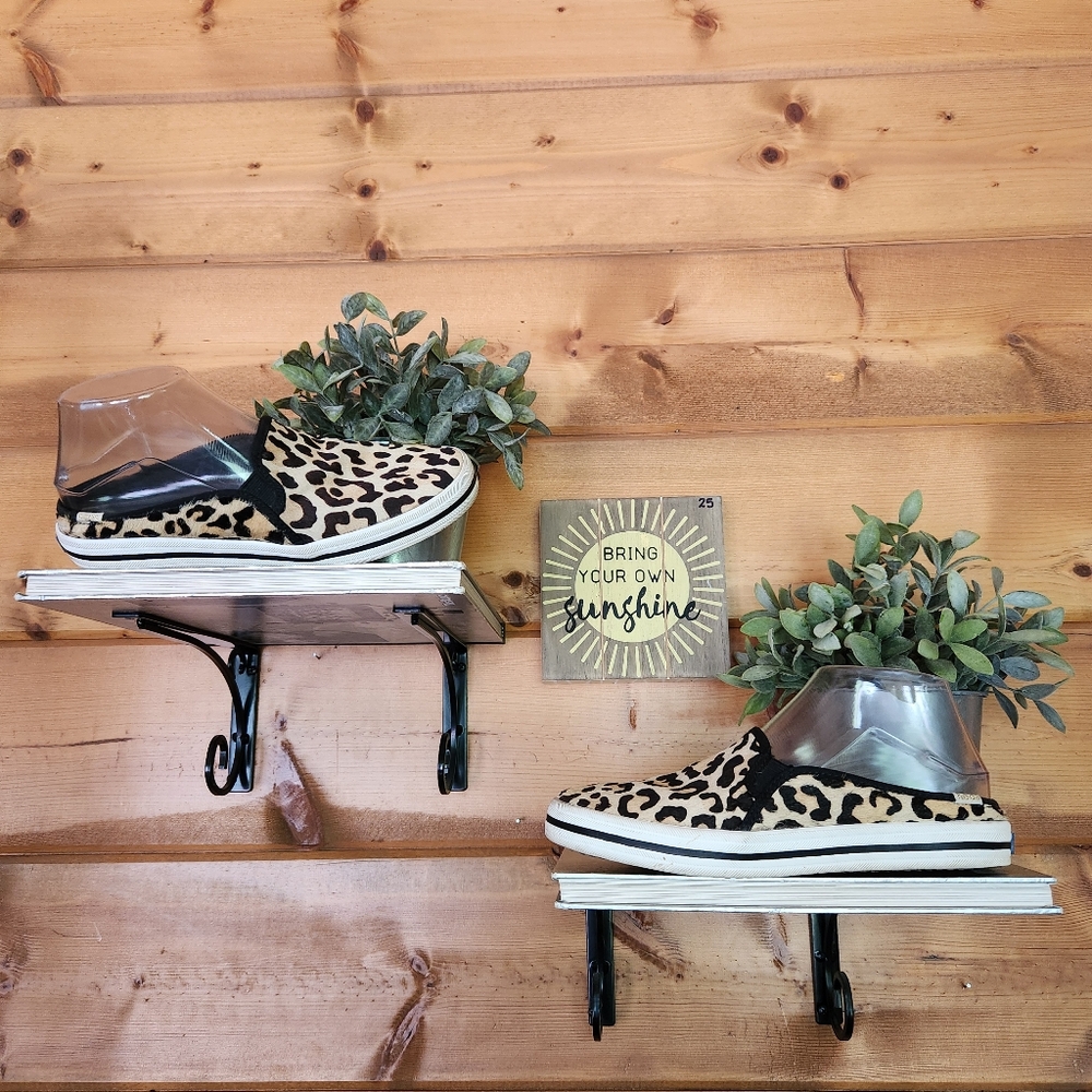Keds x Kate Spade Double Decker Mules Sneakers Leopard 100% Calf Hair Shoes Sz 7